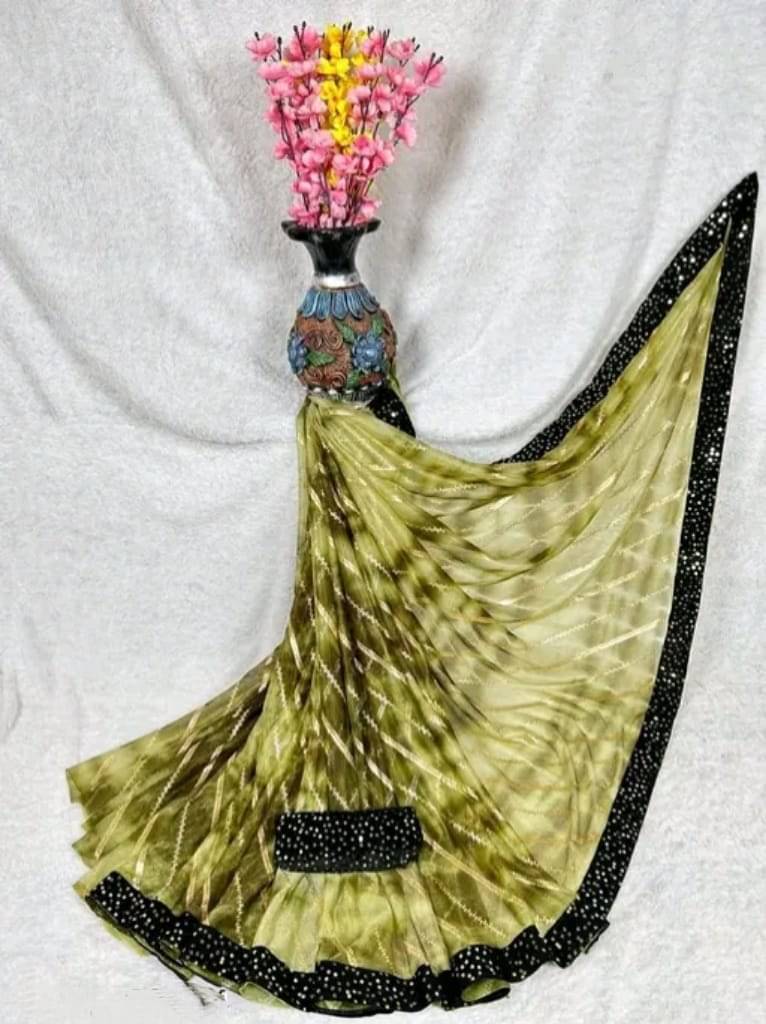     			Faz Collection Organza Printed Bandhani Sarees With Unstitched Blouse Piece ( Fluorescent Green )