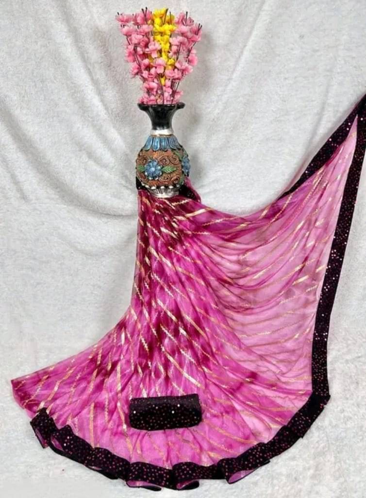     			Faz Collection Organza Printed Bandhani Sarees With Unstitched Blouse Piece ( Wine )