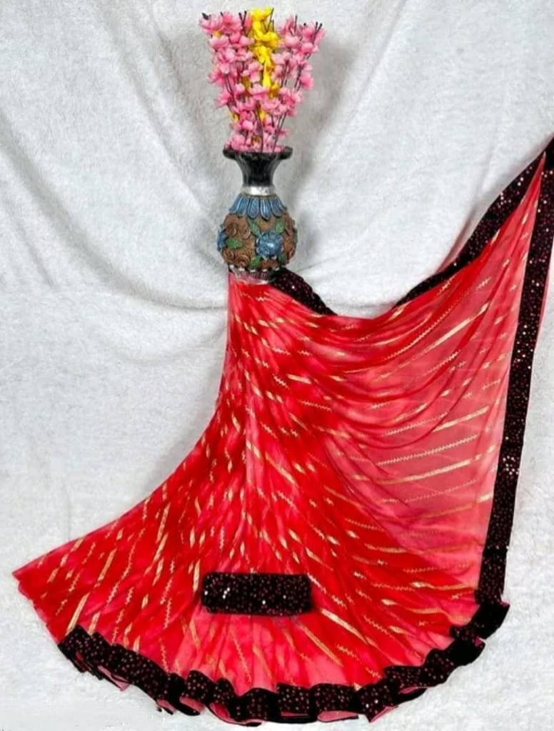     			Faz Collection Organza Printed Bandhani Sarees With Unstitched Blouse Piece ( Rani )