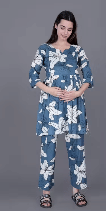 GENERIC SAURABH ENTERPRISES Rayon Printed Women Maternity Kurti with Pyjama ( Grey ) GENERIC SAURABH ENTERPRISES Rayon Printed Women Maternity Kurti with Pyjama ( Grey )