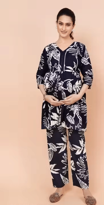 GENERIC SAURABH ENTERPRISES Rayon Printed Women Maternity Kurti with Pyjama ( Navy ) GENERIC SAURABH ENTERPRISES Rayon Printed Women Maternity Kurti with Pyjama ( Navy )