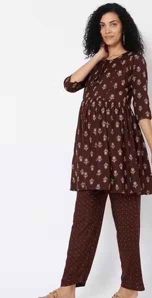 GENERIC SAURABH ENTERPRISES Rayon Printed Women Maternity Kurti with Pyjama ( Coffee ) GENERIC SAURABH ENTERPRISES Rayon Printed Women Maternity Kurti with Pyjama ( Coffee )