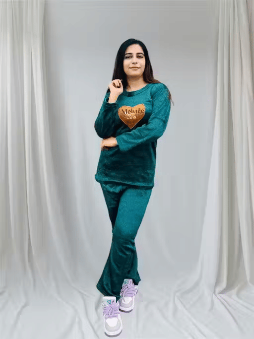     			Generic Singh and Soni Group Woollen Printed Women T-shirt with Pyjama ( Green )