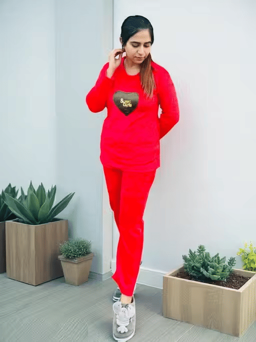    			Generic Singh and Soni Group Woollen Printed Women T-shirt with Pyjama ( Red )