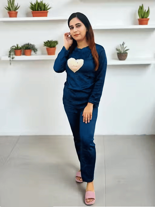 Generic Singh and Soni Group Woollen Printed Women T-shirt with Pyjama ( Teal ) Generic Singh and Soni Group Woollen Printed Women T-shirt with Pyjama ( Teal )