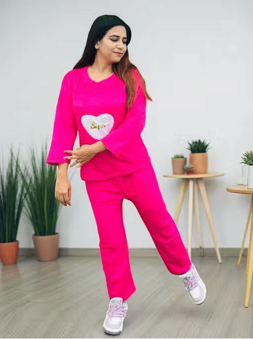     			Generic Singh and Soni Group Woollen Printed Women T-shirt with Pyjama ( Pink )
