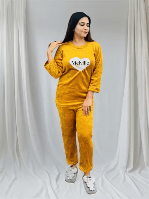     			Generic Singh and Soni Group Woollen Printed Women T-shirt with Pyjama ( Mustard )