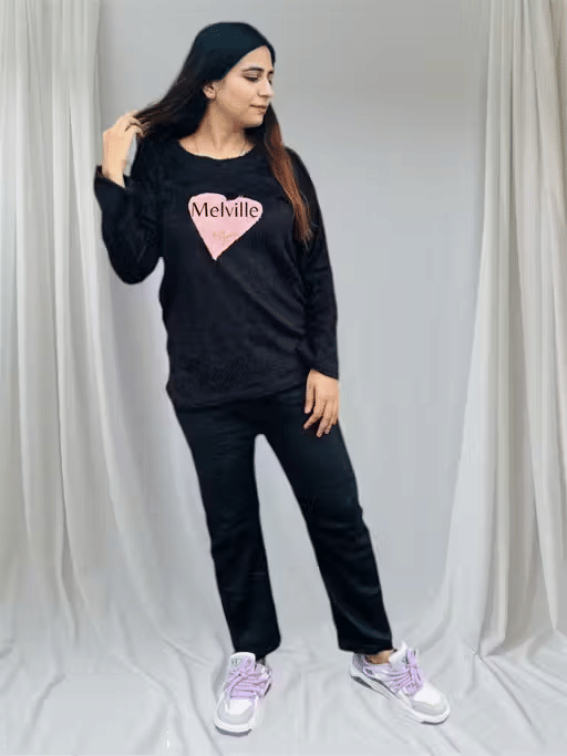 Generic Singh and Soni Group Woollen Printed Women T-shirt with Pyjama ( Black ) Generic Singh and Soni Group Woollen Printed Women T-shirt with Pyjama ( Black )