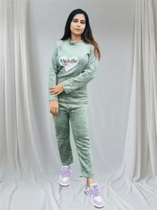     			Generic Singh and Soni Group Woollen Printed Women T-shirt with Pyjama ( Green )