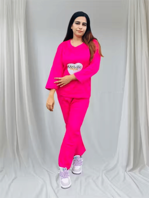     			Generic Singh and Soni Group Woollen Printed Women T-shirt with Pyjama ( Pink )