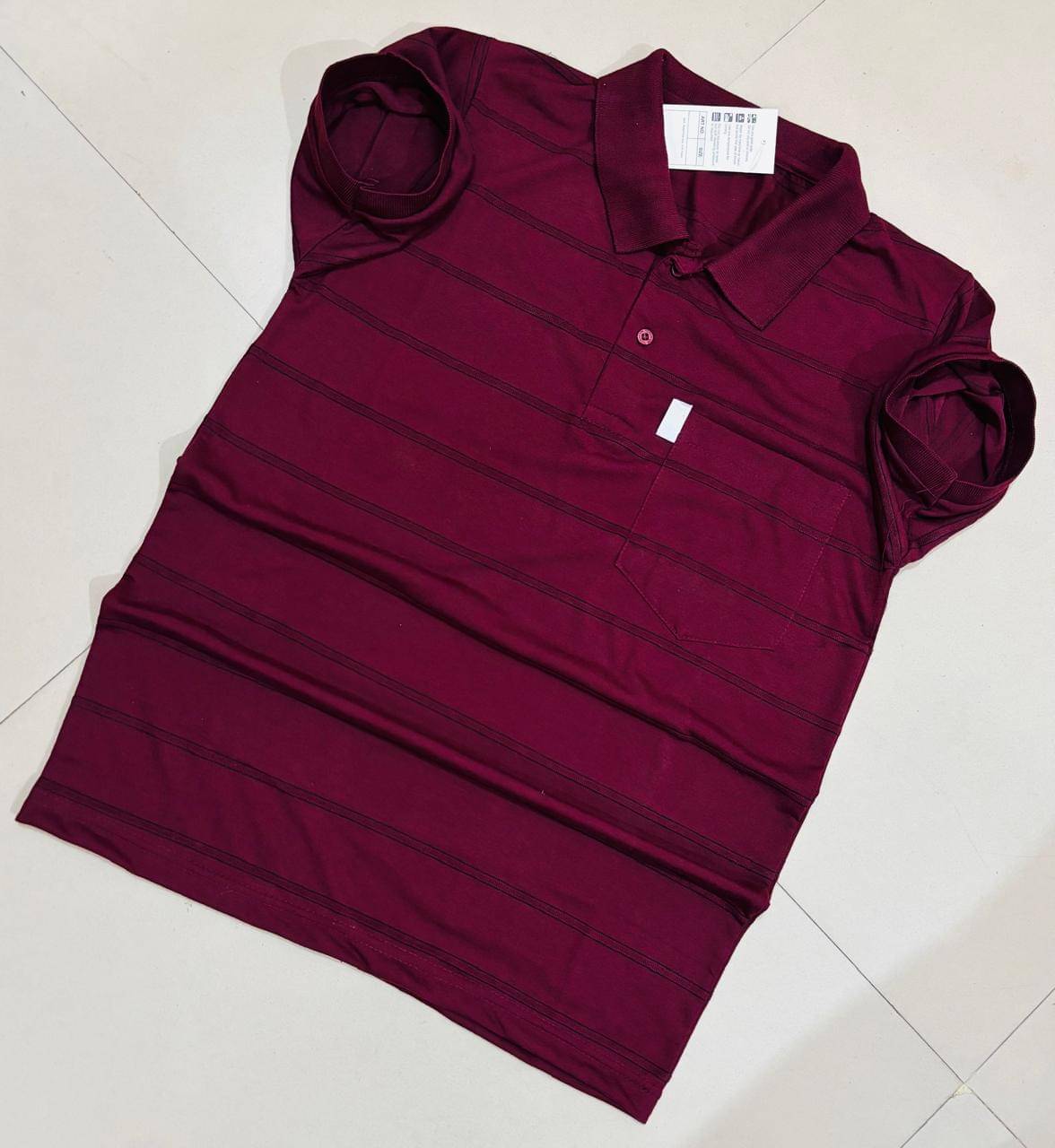     			Generic Singh and Soni Group Men Cotton Regular Fit Striped Polo T Shirt ( Maroon )