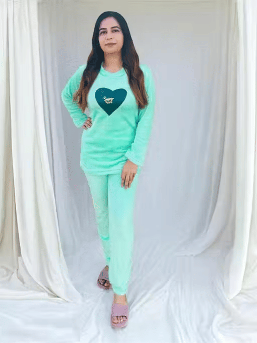     			Generic Singh and Soni Group Woollen Printed Women T-shirt with Pyjama ( Sea Green )