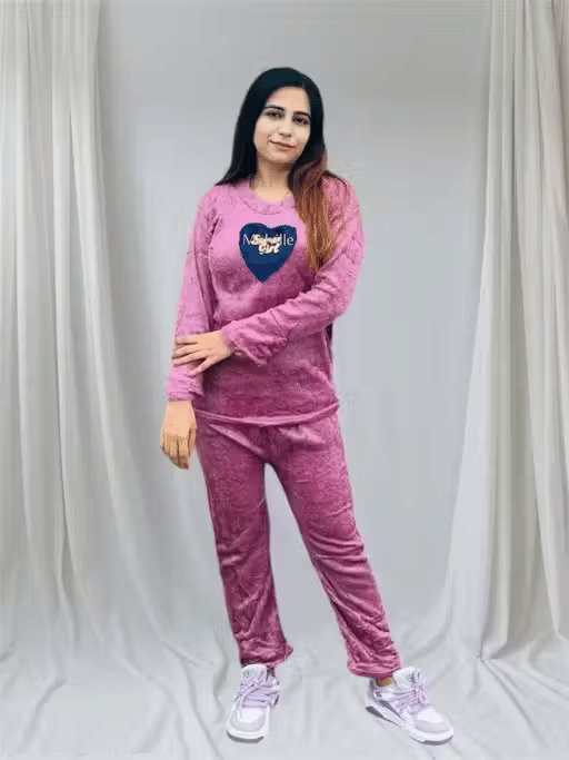     			Generic Singh and Soni Group Woollen Printed Women T-shirt with Pyjama ( Pink )