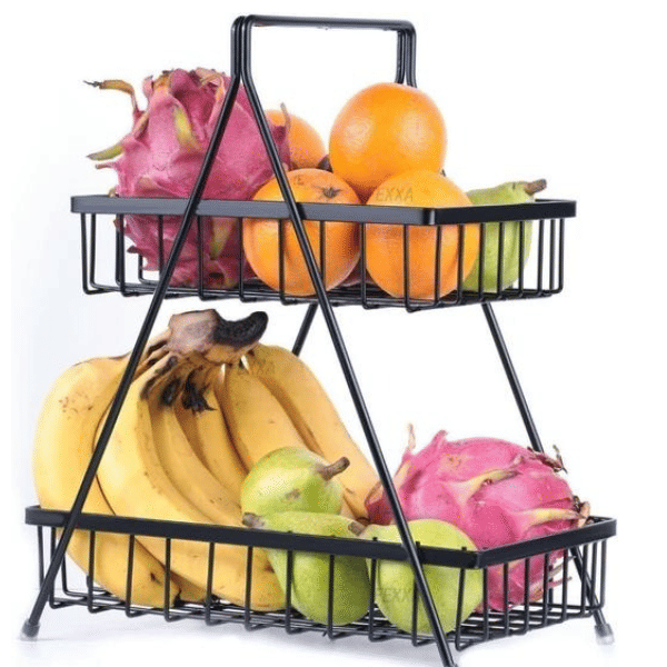 High Grade Carbon Steel 2-Tier Fruit & Vegetable Basket | Countertop Tiered Shelf For Dining Table | Snacks Storage Stand (Black) High Grade Carbon Steel 2-Tier Fruit & Vegetable Basket | Countertop Tiered Shelf For Dining Table | Snacks Storage Stand (Black)