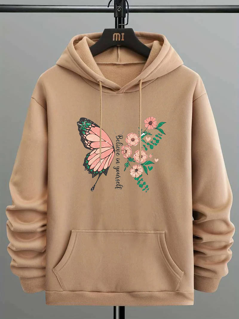 Hype Thread Women Fleece Hooded Sweatshirt ( Beige ) Hype Thread Women Fleece Hooded Sweatshirt ( Beige )