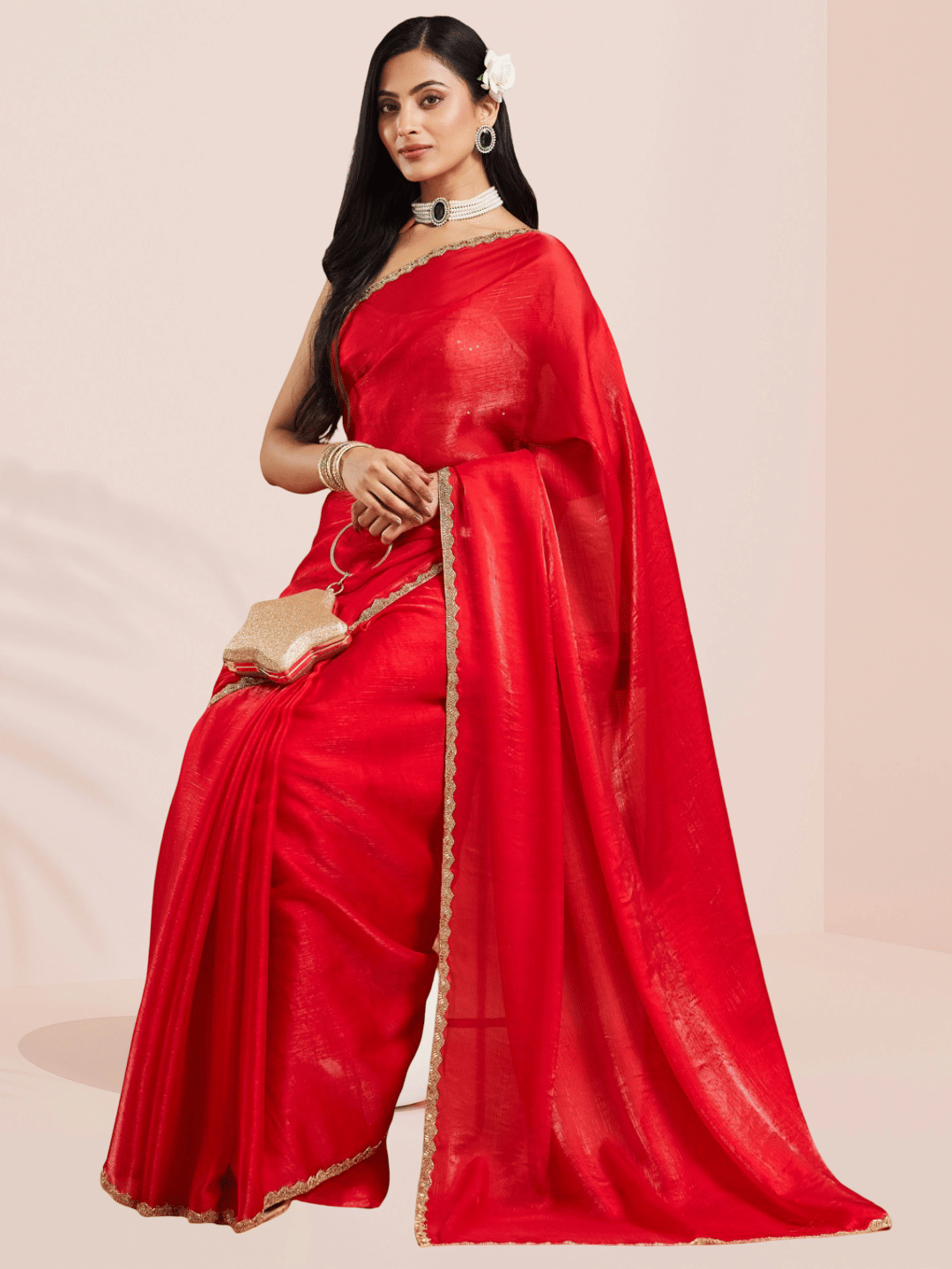     			Indy Bliss Chanderi Solid Chanderi saree With Unstitched Blouse Piece ( Red )