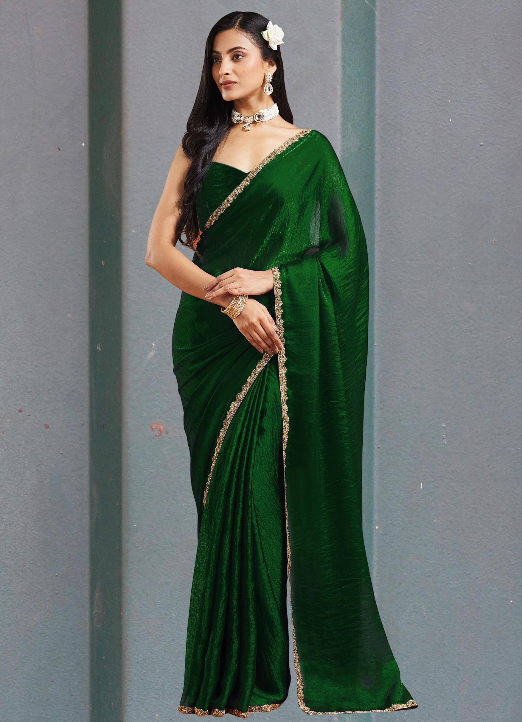     			Indy Bliss Chiffon Solid Chanderi saree With Unstitched Blouse Piece ( Mint Green )