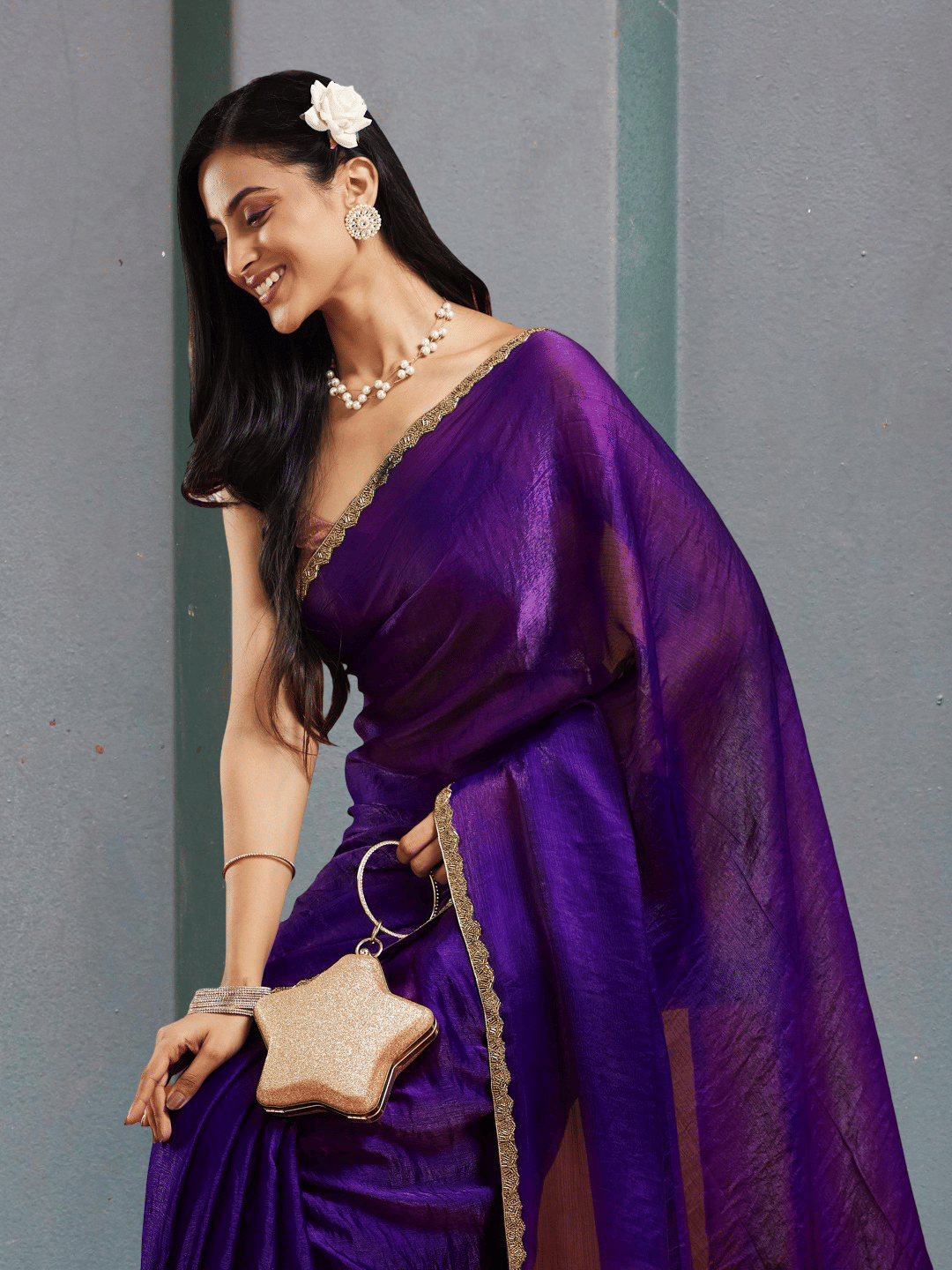     			Indy Bliss Chiffon Solid Chanderi saree With Unstitched Blouse Piece ( Lavender )