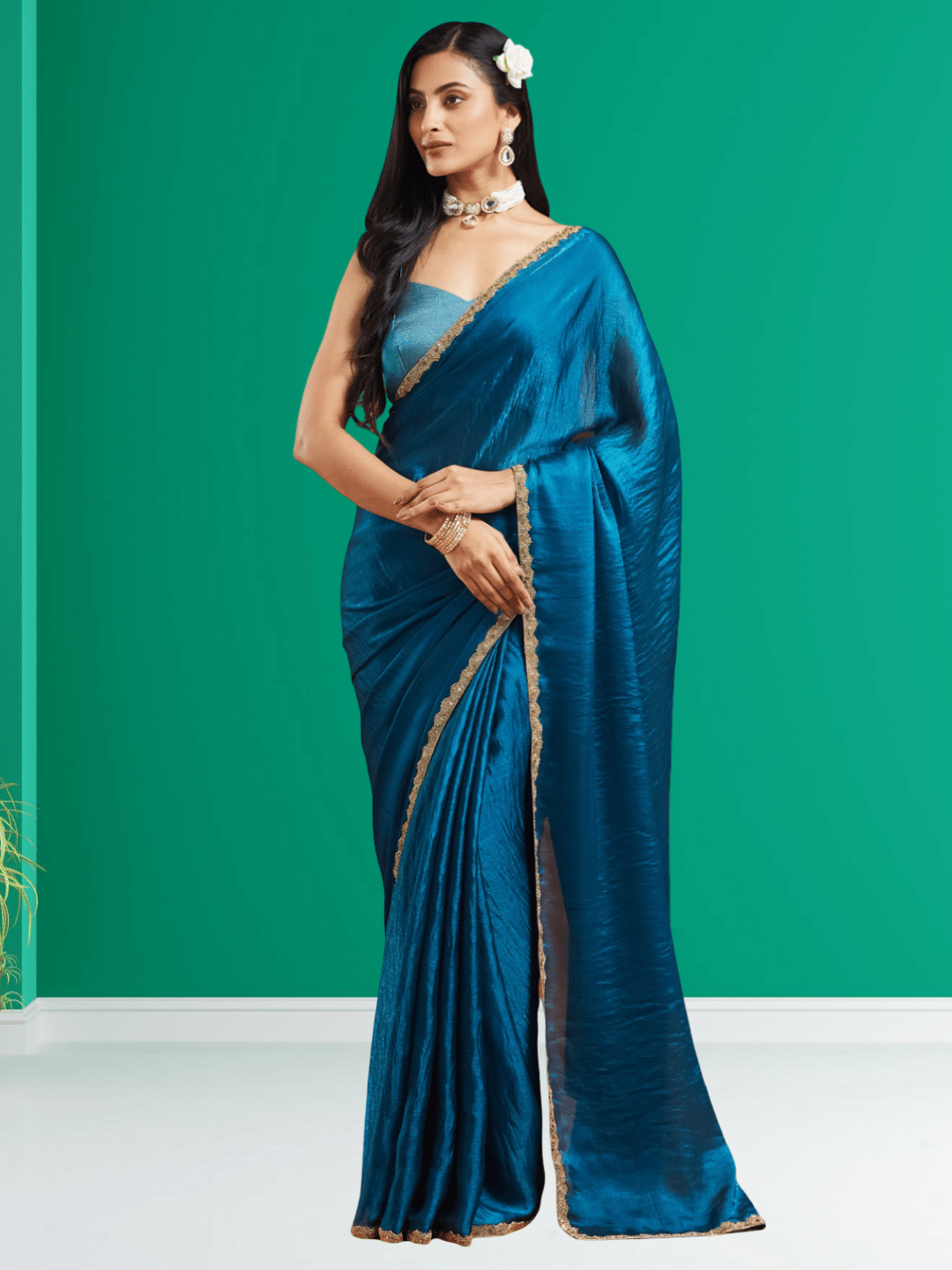Indy Bliss Jute Solid Chanderi saree With Unstitched Blouse Piece ( Green ) - Sarees | Buy online on ZillyBuy