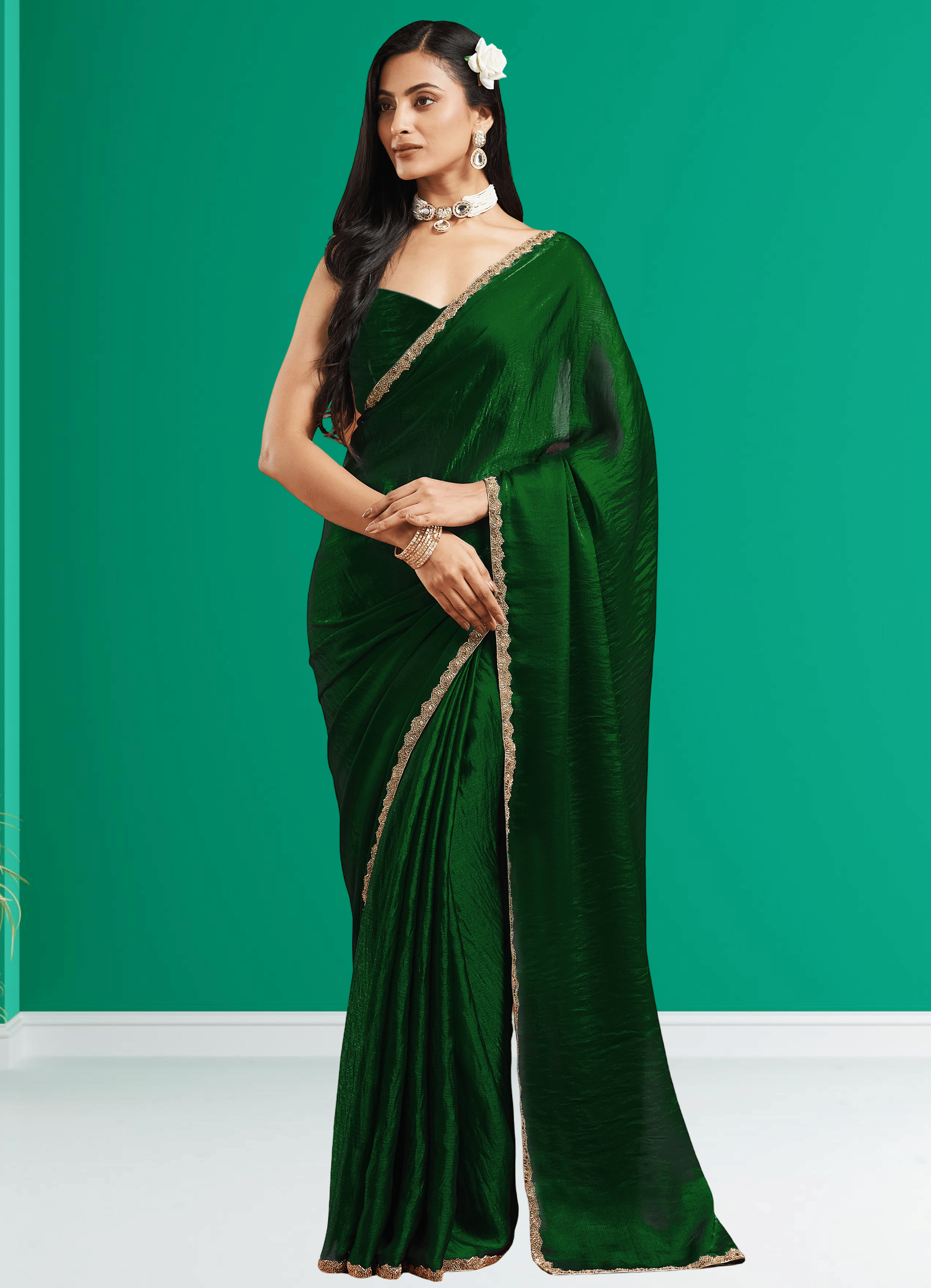     			Indy Bliss Jute Solid Chanderi saree With Unstitched Blouse Piece ( Mint Green )