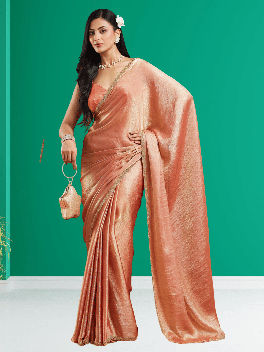    			Indy Bliss Jute Solid Chanderi saree With Unstitched Blouse Piece ( Orange )