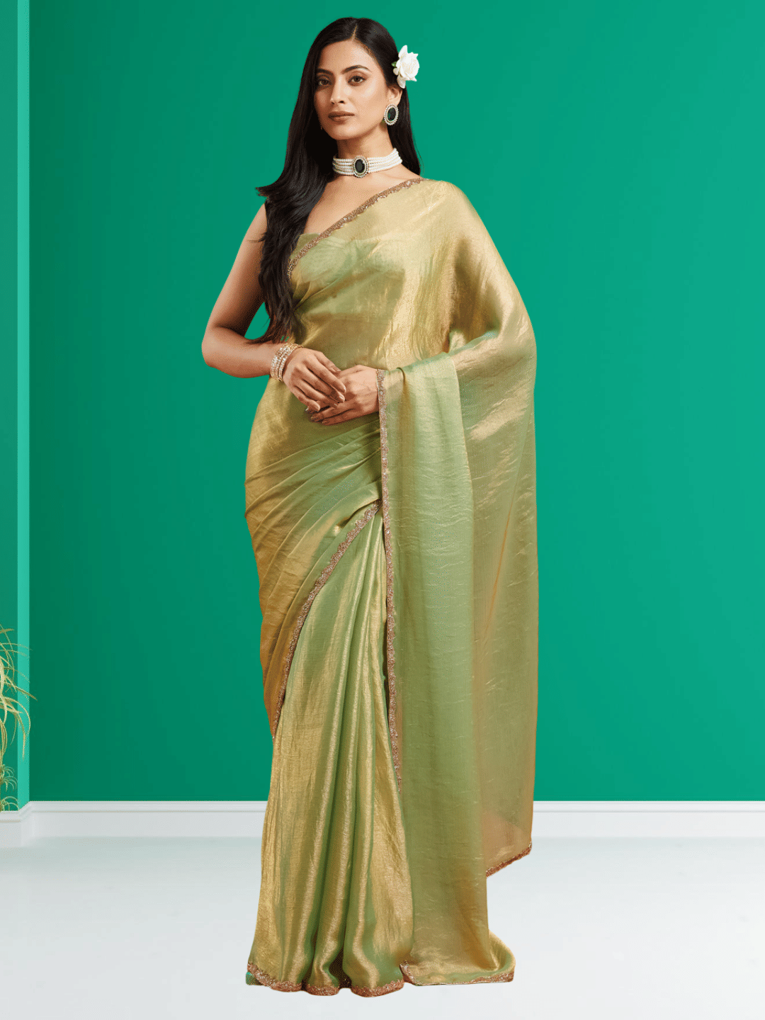 Indy Bliss Jute Solid Chanderi saree With Unstitched Blouse Piece ( Green )     			Indy Bliss Jute Solid Chanderi saree With Unstitched Blouse Piece ( Green )