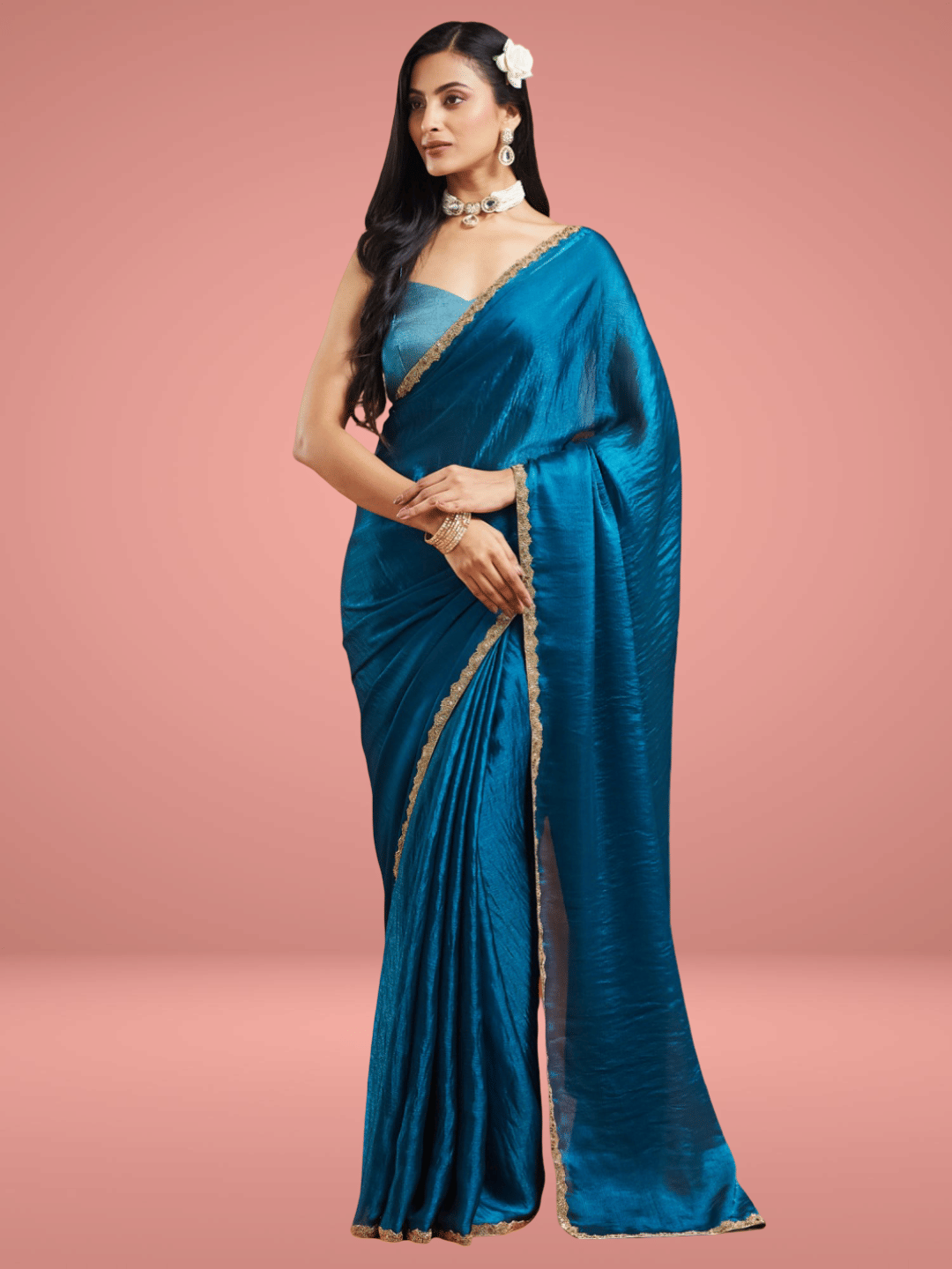    			Indy Bliss Organza Solid Chanderi saree With Unstitched Blouse Piece ( Rama )