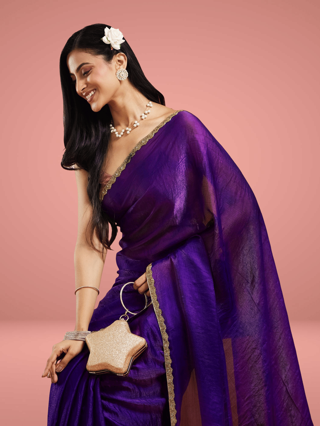     			Indy Bliss Organza Solid Chanderi saree With Unstitched Blouse Piece ( Lavender )