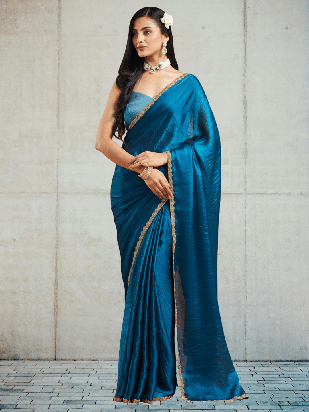     			Indy Bliss Silk Blend Solid Chanderi saree With Unstitched Blouse Piece ( Rama )