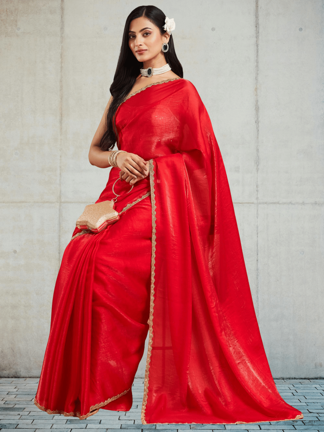     			Indy Bliss Silk Blend Solid Chanderi saree With Unstitched Blouse Piece ( Red )