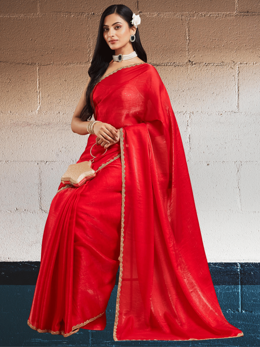     			Indy Bliss Silk Solid Chanderi saree With Unstitched Blouse Piece ( Red )