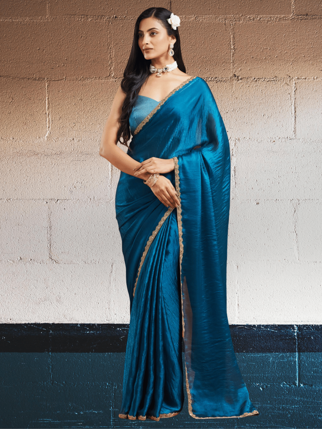     			Indy Bliss Silk Solid Chanderi saree With Unstitched Blouse Piece ( Rama )