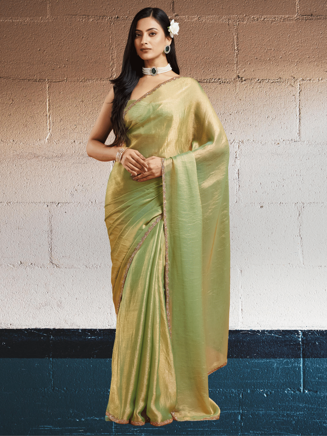     			Indy Bliss Silk Solid Chanderi saree With Unstitched Blouse Piece ( Green )