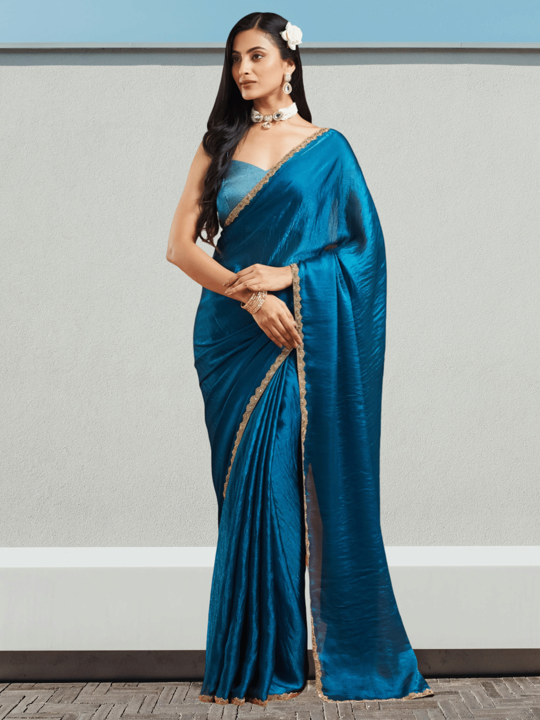     			Indy Bliss Tissue Solid Regular Saree With Unstitched Blouse Piece ( Rama )