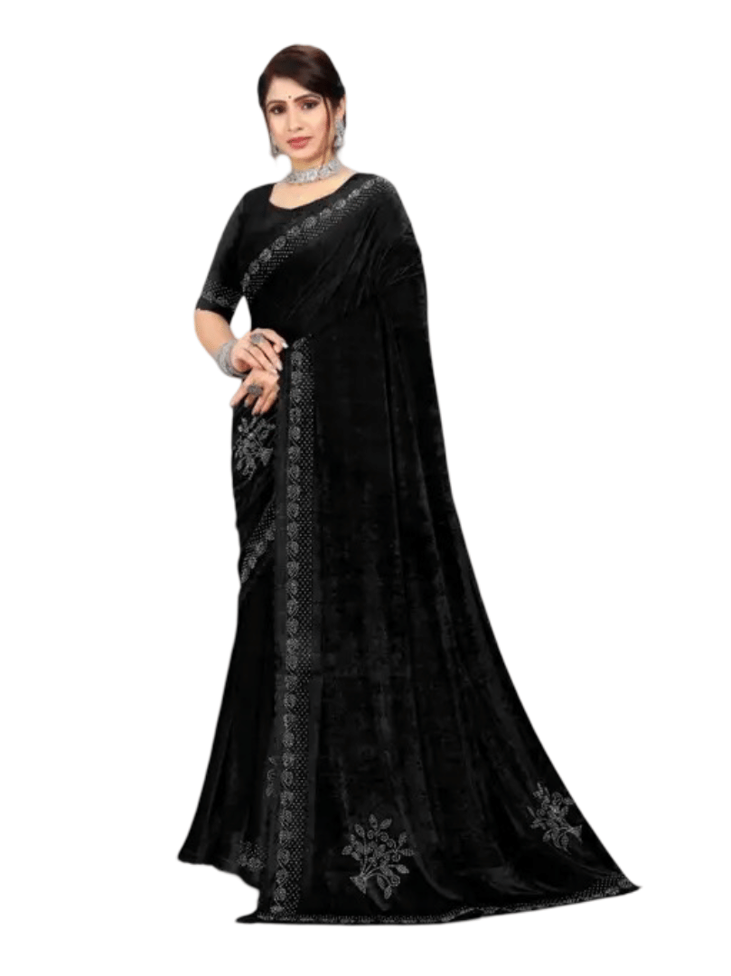 JENIL FASHAION Velvet Cut Outs Phulkari saree With Unstitched Blouse Piece ( Black ) JENIL FASHAION Velvet Cut Outs Phulkari saree With Unstitched Blouse Piece ( Black )