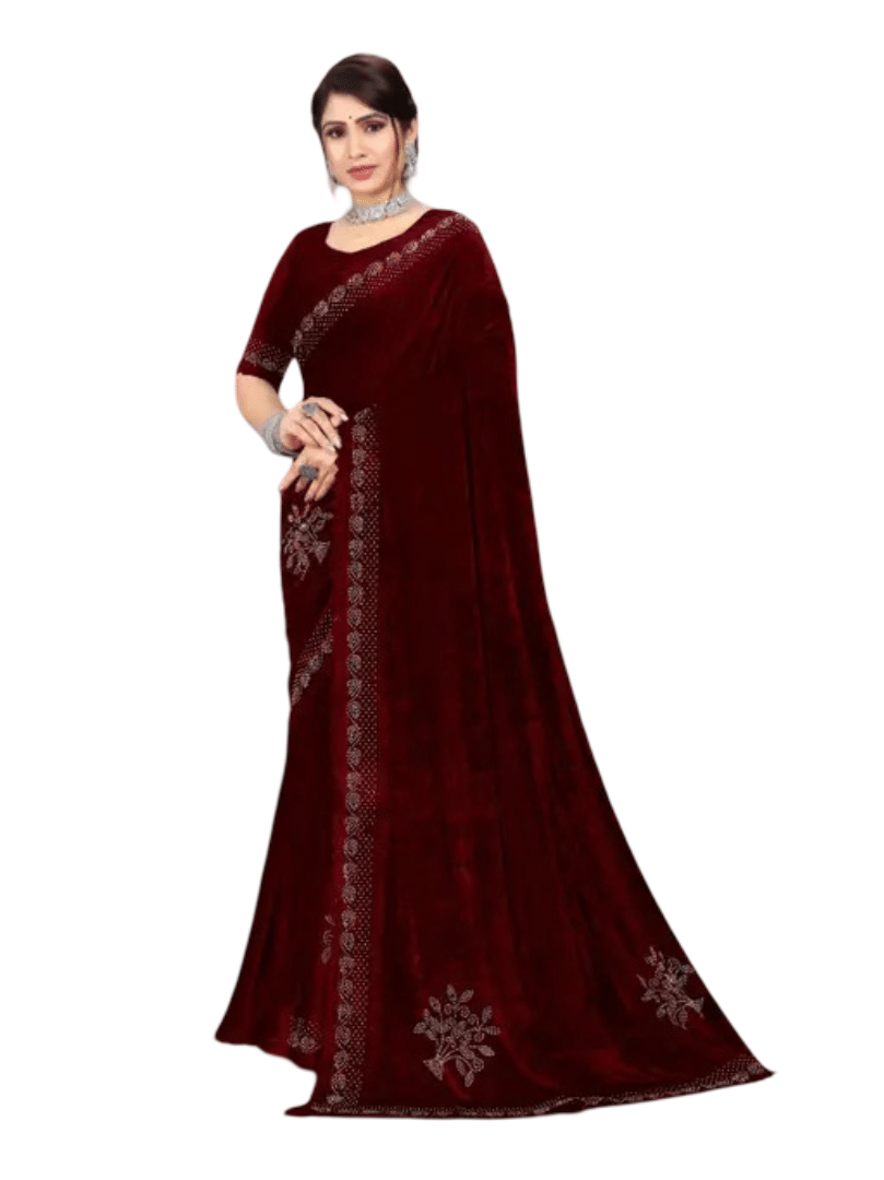 JENIL FASHAION Velvet Cut Outs Phulkari saree With Unstitched Blouse Piece ( Maroon ) JENIL FASHAION Velvet Cut Outs Phulkari saree With Unstitched Blouse Piece ( Maroon )