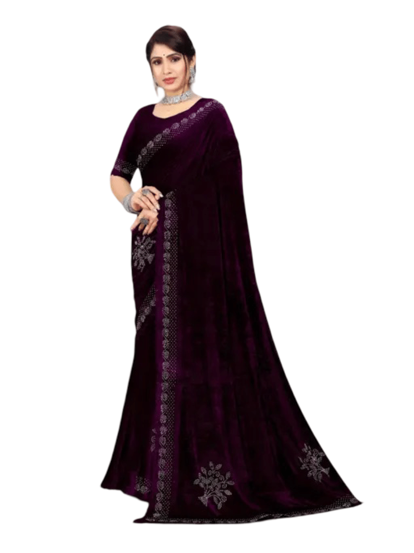 JENIL FASHAION Velvet Cut Outs Phulkari saree With Unstitched Blouse Piece ( Wine ) JENIL FASHAION Velvet Cut Outs Phulkari saree With Unstitched Blouse Piece ( Wine )