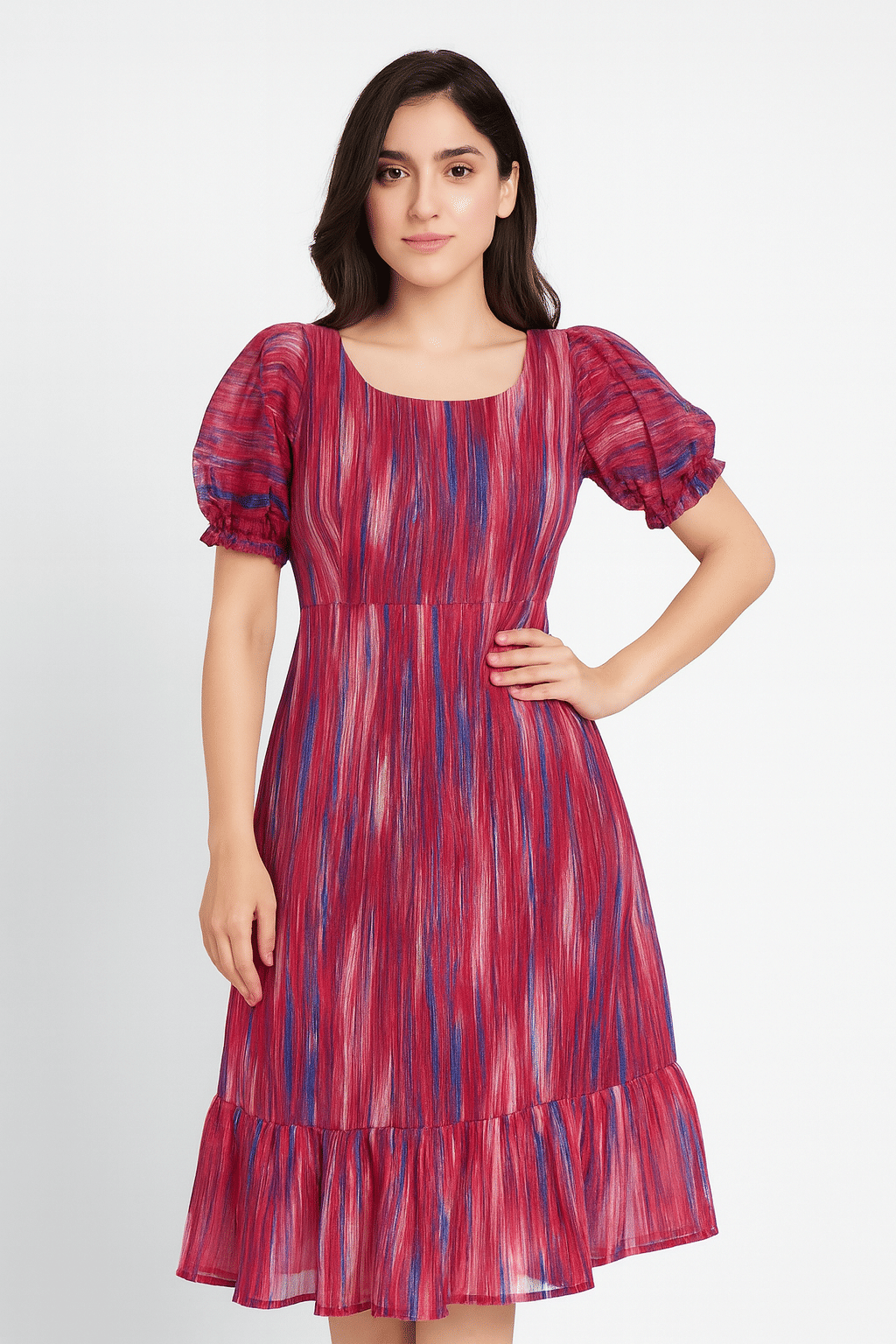 Jivandhara Women Georgette Fit & Flare Dress ( Maroon )     			Jivandhara Women Georgette Fit & Flare Dress ( Maroon )