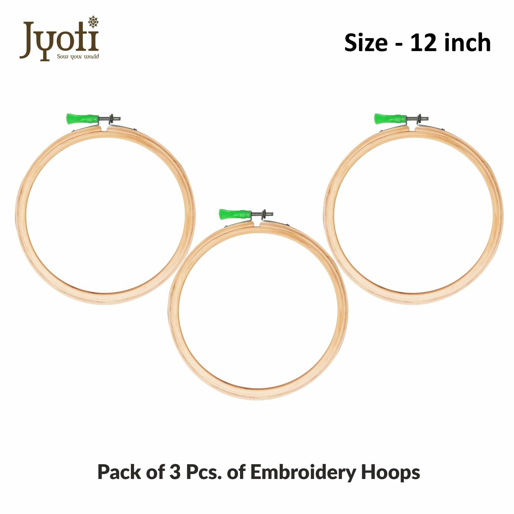     			Jyoti Embroidery Hoop, Wooden Round Adjustable, (3 Ply of 12 Inches with Steel Fitting), Easily Loosen/Tighten, Cross Stitch Hoop Ring for Sewing, Needlework, Craft Projects & Ornaments - Pack of 3