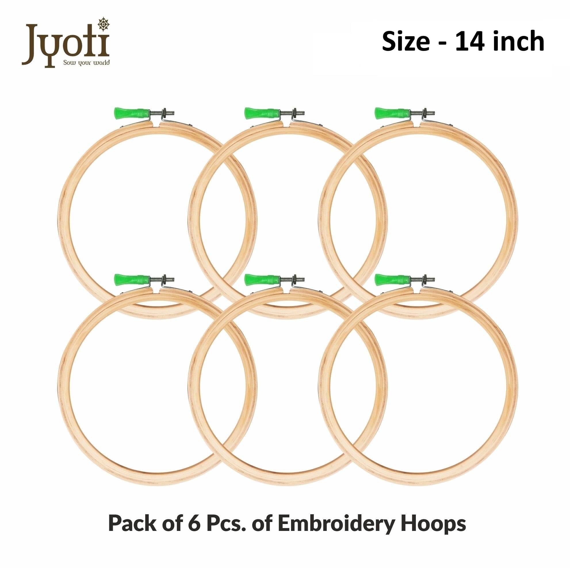     			Jyoti Embroidery Hoop, Wooden Round Adjustable, (3 Ply of 14 Inches with Steel Fitting), Easily Loosen/Tighten, Cross Stitch Hoop Ring for Sewing, Needlework, Craft Projects & Ornaments - Pack of 6