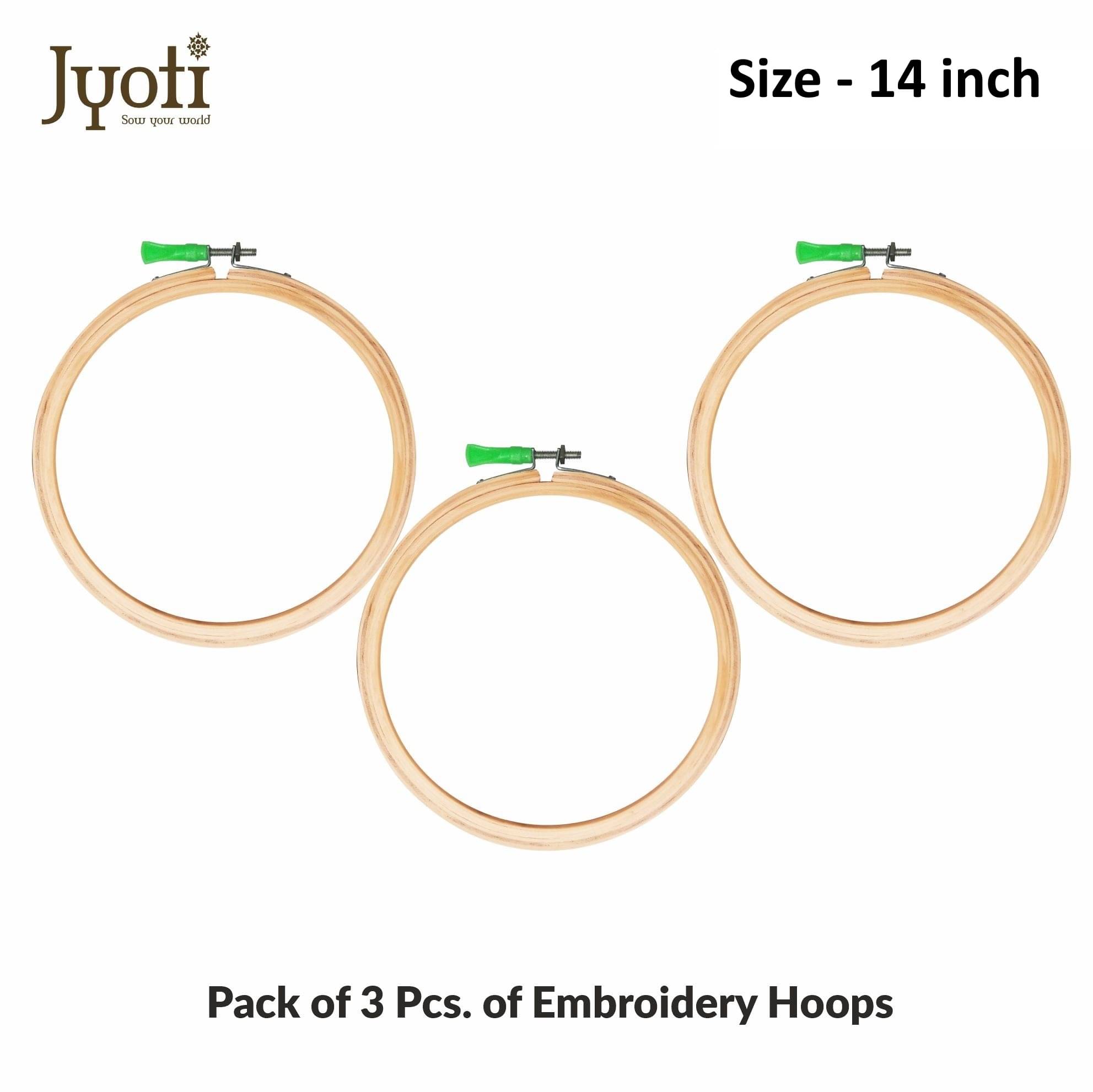     			Jyoti Embroidery Hoop, Wooden Round Adjustable, (3 Ply of 14 Inches with Steel Fitting), Easily Loosen/Tighten, Cross Stitch Hoop Ring for Sewing, Needlework, Craft Projects & Ornaments - Pack of 3