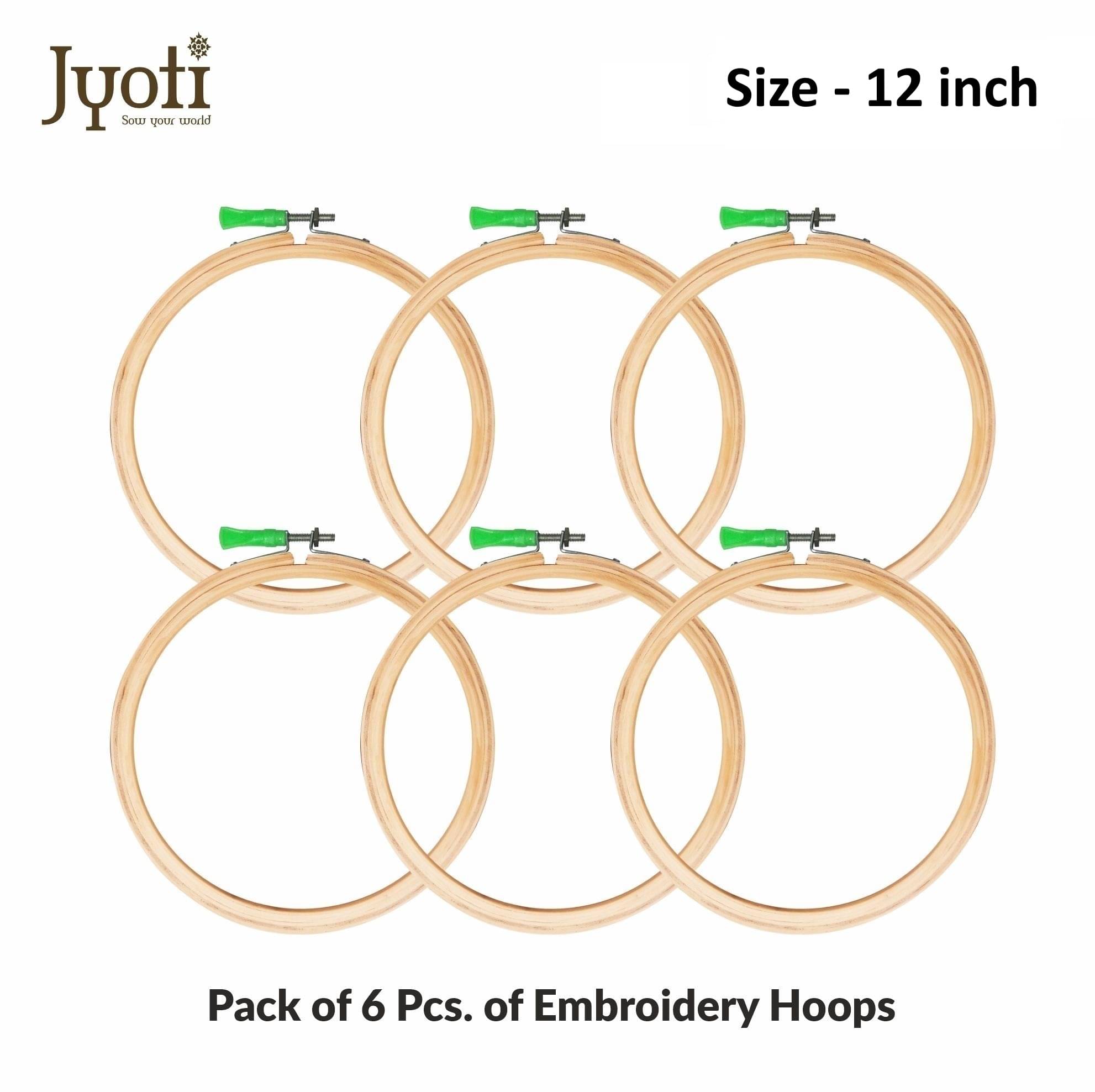     			Jyoti Embroidery Hoop, Wooden Round Adjustable, (3 Ply of 12 Inches with Steel Fitting), Easily Loosen/Tighten, Cross Stitch Hoop Ring for Sewing, Needlework, Craft Projects & Ornaments - Pack of 6