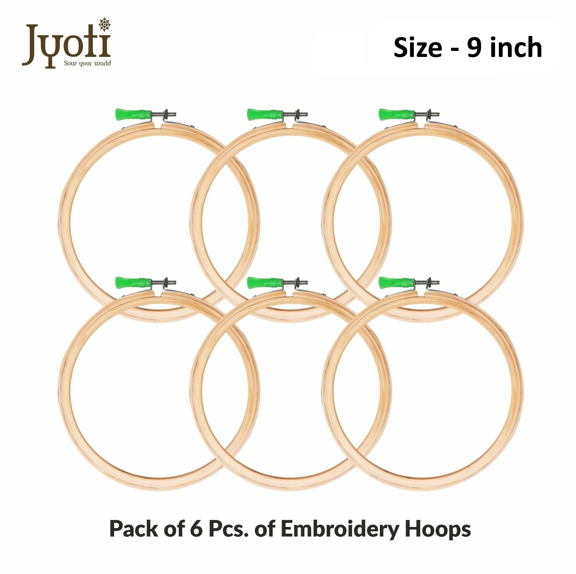     			Jyoti Embroidery Hoop, Wooden Round Adjustable, (3 Ply of 9 Inches with Steel Fitting), Easily Loosen/Tighten, Cross Stitch Hoop Ring for Sewing, Needlework, Craft Projects & Ornaments - Pack of 6