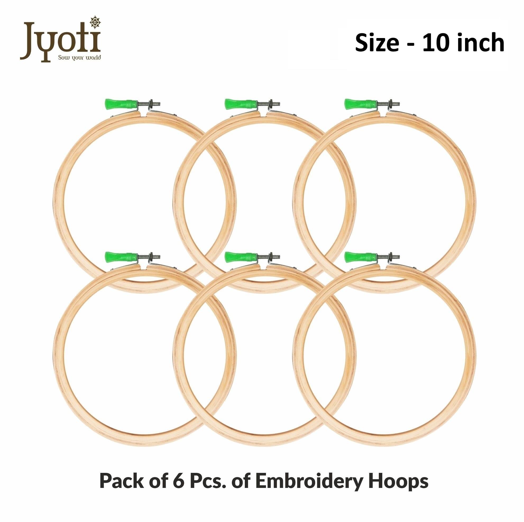    			Jyoti Embroidery Hoop, Wooden Round Adjustable, (3 Ply of 10 Inches with Steel Fitting), Easily Loosen/Tighten, Cross Stitch Hoop Ring for Sewing, Needlework, Craft Projects & Ornaments - Pack of 6