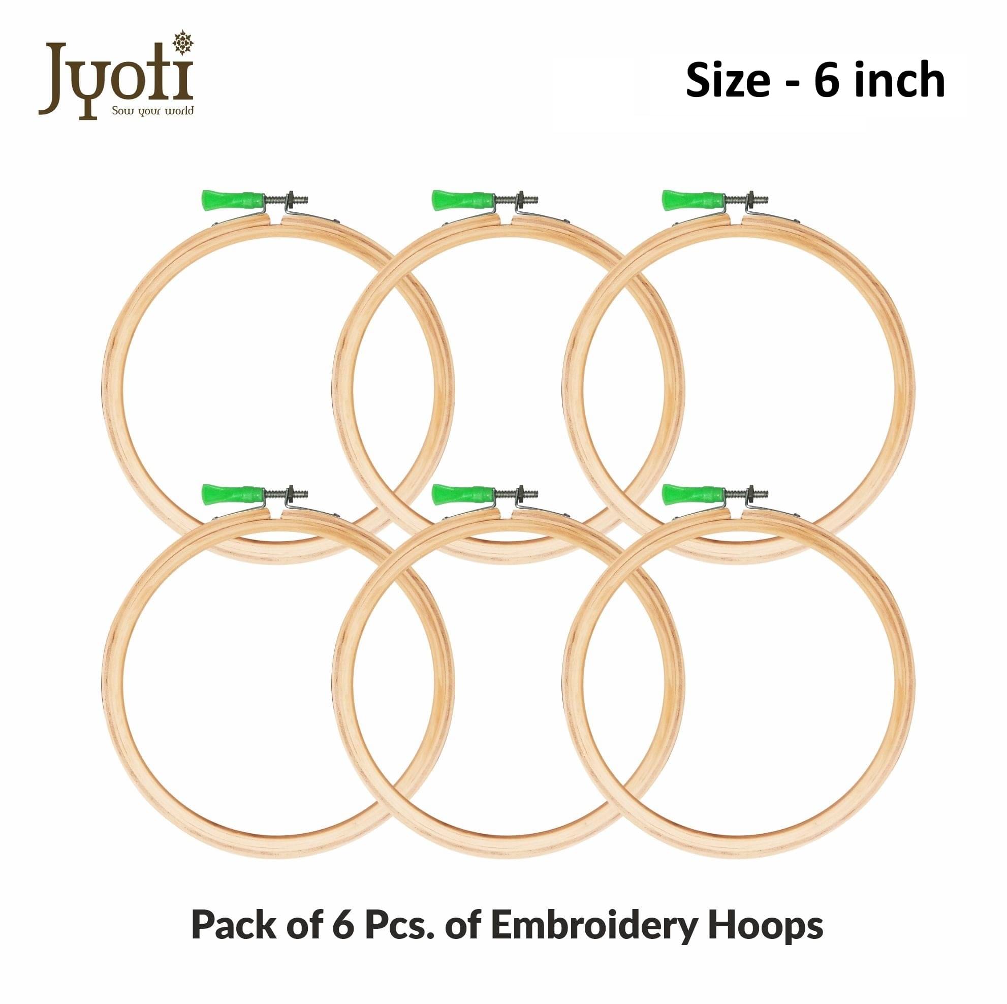     			Jyoti Embroidery Hoop, Wooden Round Adjustable, (3 Ply of 6 Inches with Steel Fitting), Easily Loosen/Tighten, Cross Stitch Hoop Ring for Sewing, Needlework, Craft Projects & Ornaments - Pack of 6