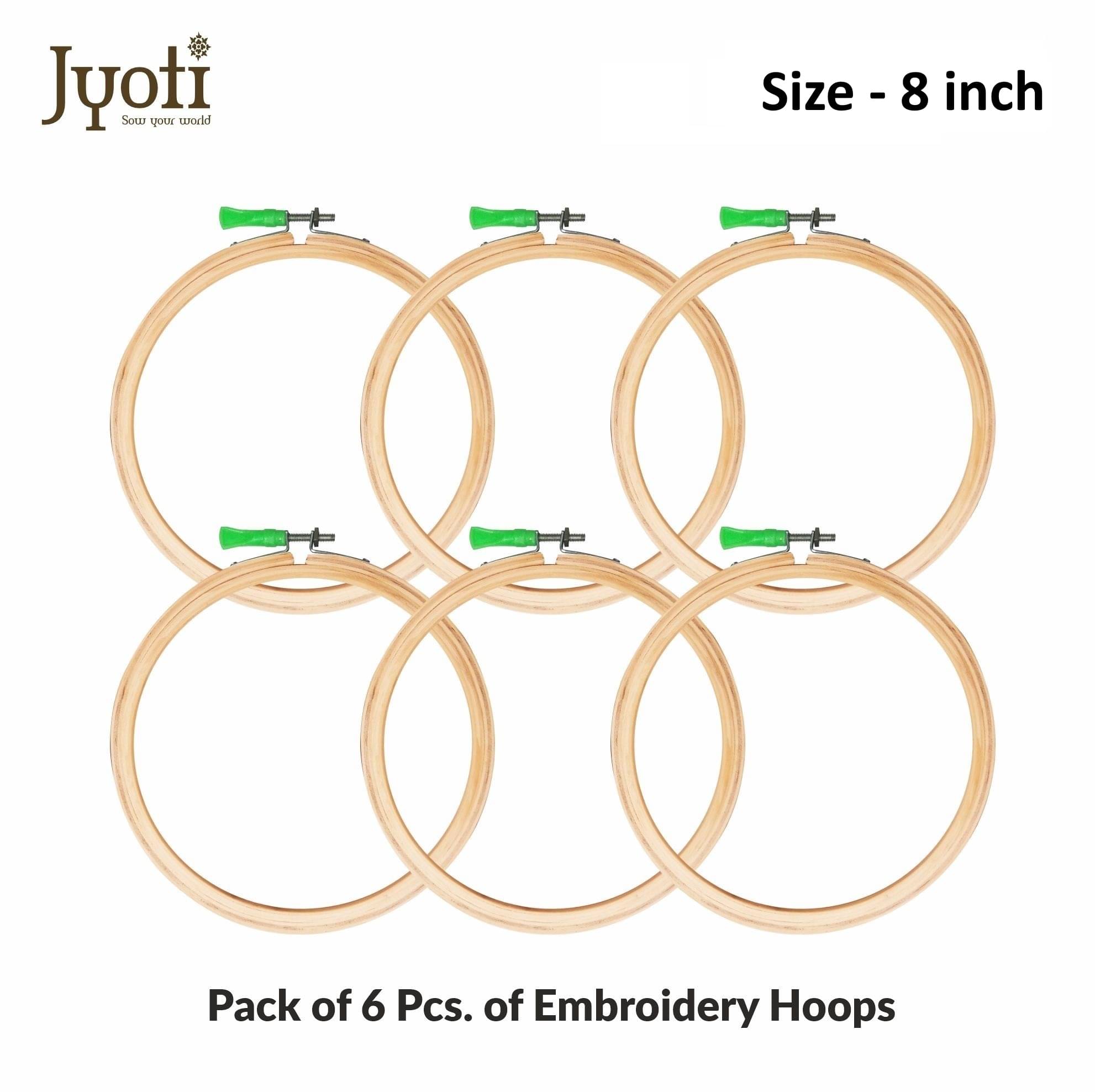     			Jyoti Embroidery Hoop, Wooden Round Adjustable, (3 Ply of 8 Inches with Steel Fitting), Easily Loosen/Tighten, Cross Stitch Hoop Ring for Sewing, Needlework, Craft Projects & Ornaments - Pack of 6