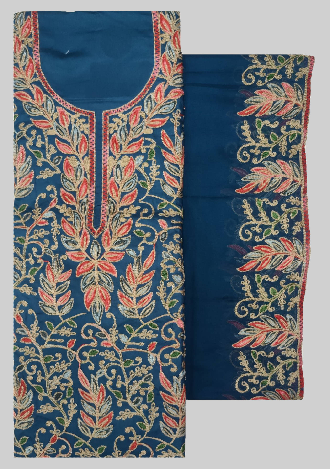 KASHMIRI Women Cotton Unstitched Dress Material ( Blue )     			KASHMIRI Women Cotton Unstitched Dress Material ( Blue )