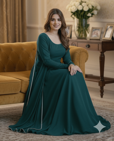     			KHODAL KRUPA ENTERPRISE Women Georgette Anarkali Stitched Ethnic Gown With Dupatta ( Teal )