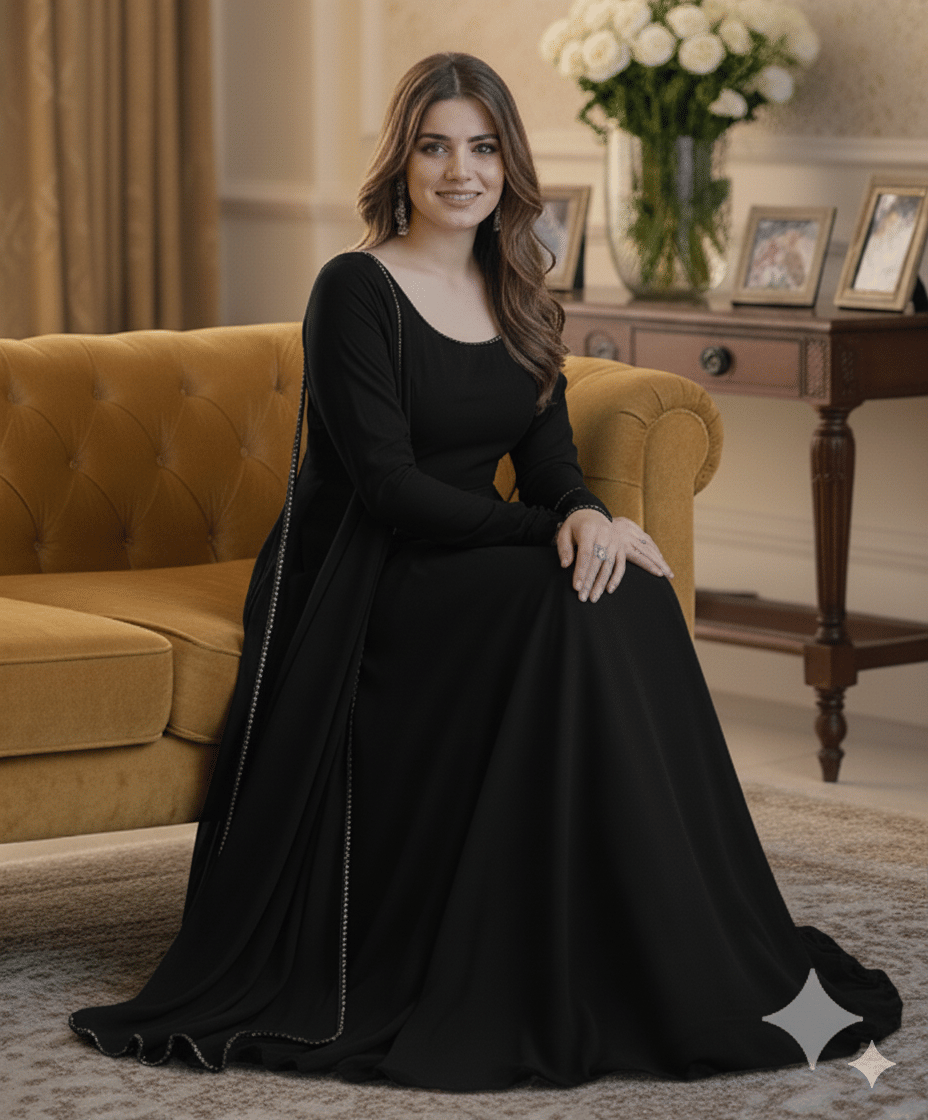     			KHODAL KRUPA ENTERPRISE Women Georgette Anarkali Stitched Ethnic Gown With Dupatta ( Black )
