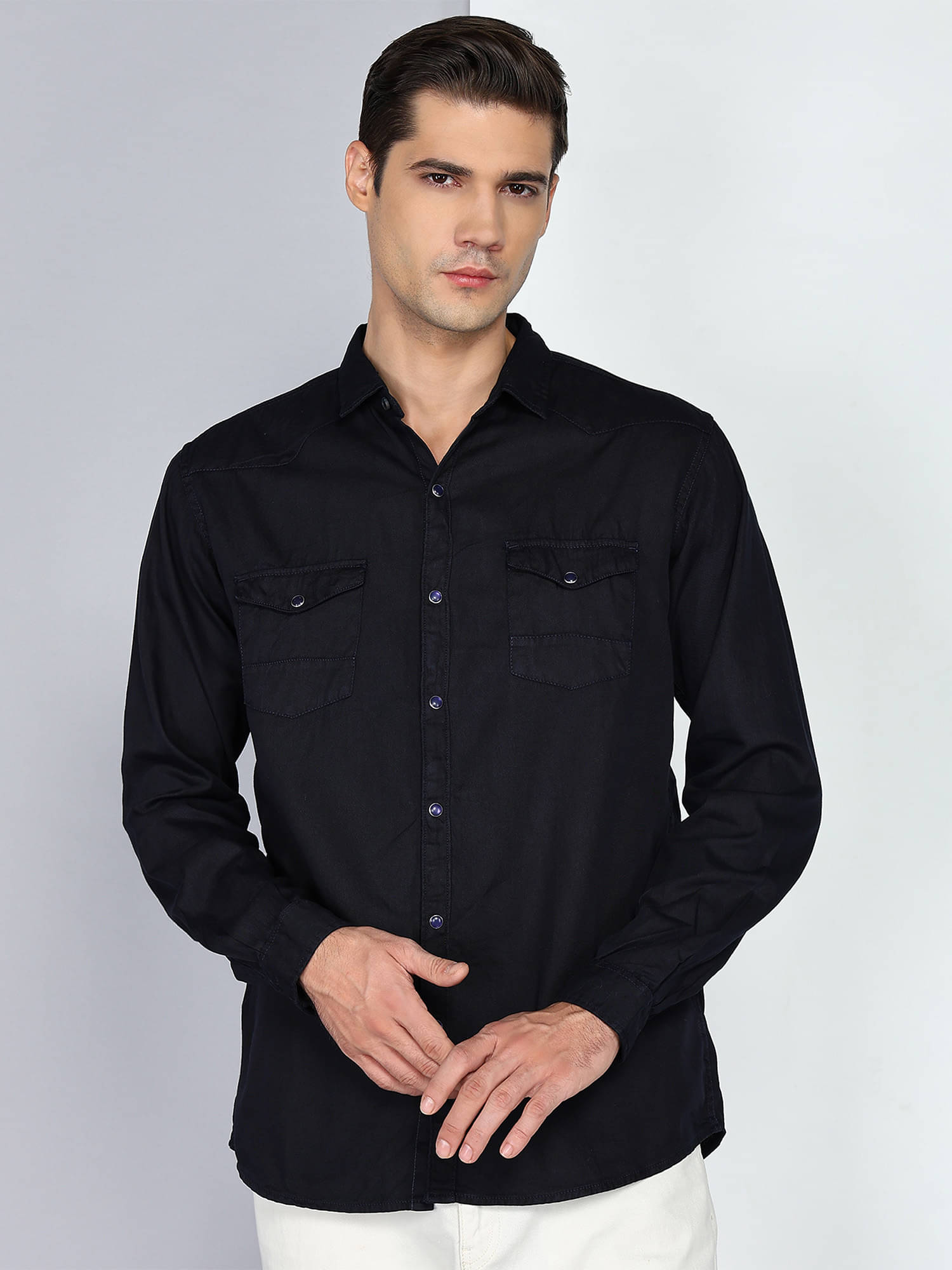     			Kuons Avenue 100% Cotton Regular Fit Solids Full Sleeves Men's Casual Shirt - Indigo ( Pack of 1 )